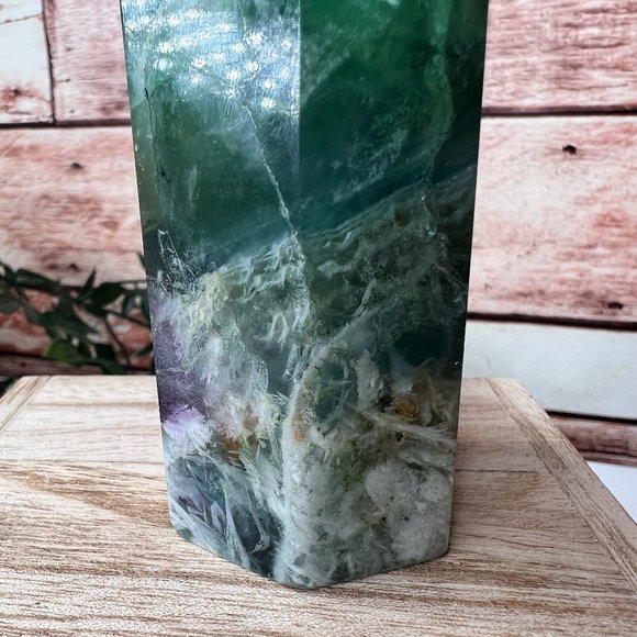 Chunky 4" Beautiful Rainbow Fluorite Crystal Tower Natural Healing Crystal Point - Picture 8 of 9